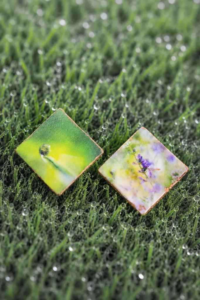 ORECCHINI QUADRATI FIORI DI CAMPO e rugiada
